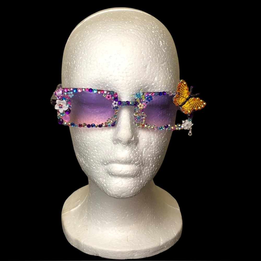 *SOLD* Handcrafted Bling Adult Purple Sunglasses Party Club Festivals NEW - Picture 1 of 7